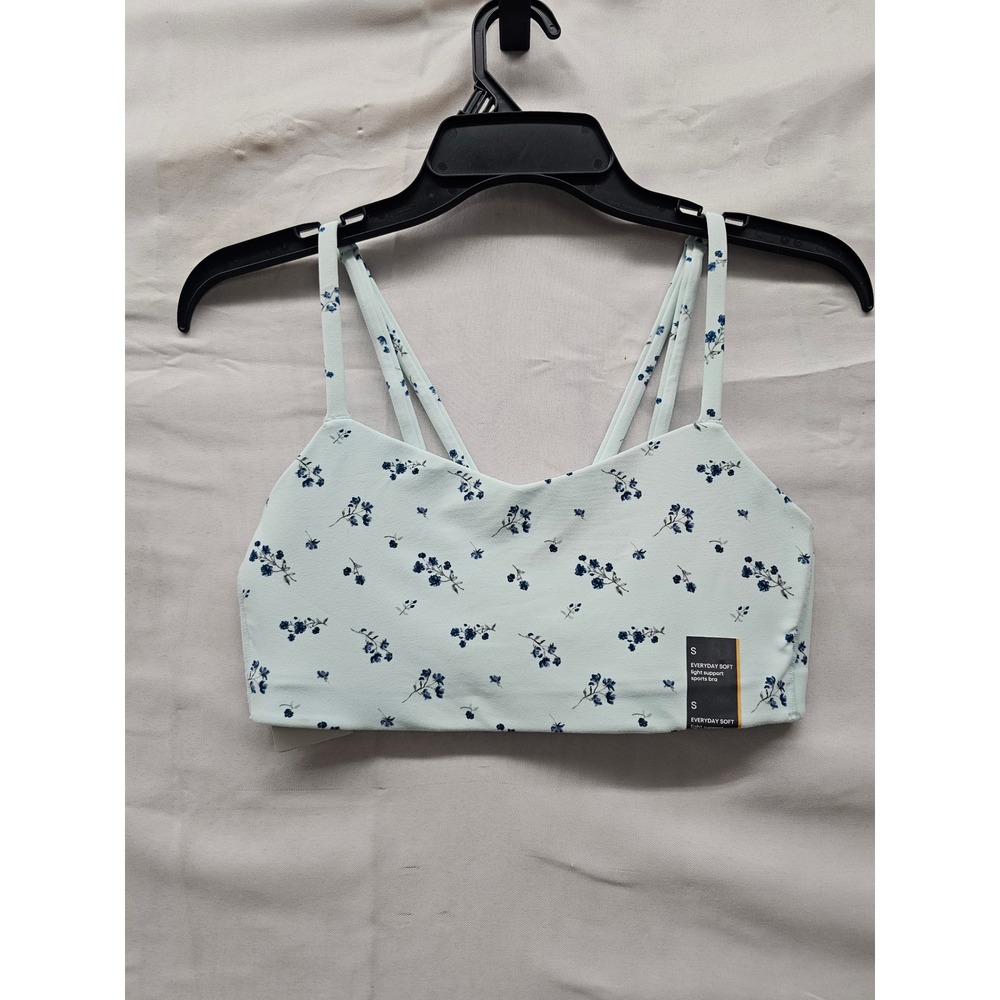 All in Motion Womens Floral Strappy Sports Bra Green Nylon Blend Size Small